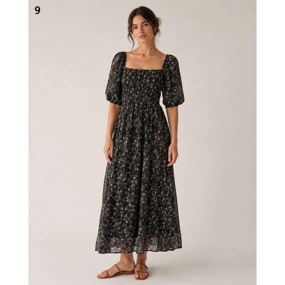 Old Navy Milkmaid Forest Fairy Maxi Dress Small Green Metallic Floral Pockets